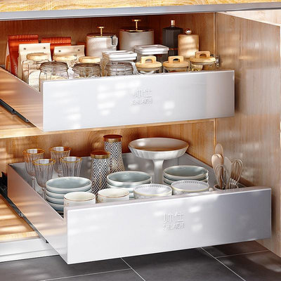 【櫥櫃收納架】 可抽拉設計廚房收納架 廚下收納架 廚房調料架 碗碟架 水槽下置物架 碳鋼材質不生鏽