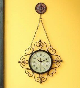 INPHIC-歐式鄉村風格鐵藝復古做舊掛鐘 時尚創意客廳掛鐘