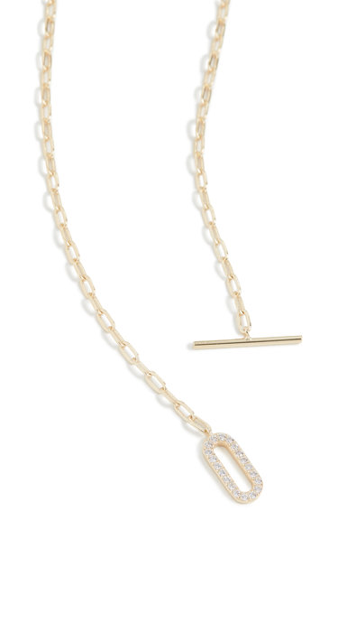 SHASHI 紐約品牌 Jade Pave 簡約方形金色項鍊 鑲鑽鎖扣項鍊