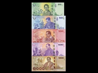 珍品收藏閣全新UNC 泰國20-1000銖紀念鈔 拉瑪九世國王2017年 5枚全套