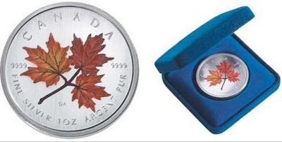 加拿大 2001 1oz 彩色楓葉紀念銀幣(Autumn-Red) 原廠原盒