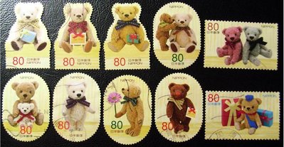 (E26)外國郵票 日本郵票 2012年問候票-秋季問候泰迪熊 10全