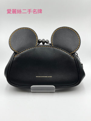 Coach x Disney 聯名款 米奇造型 黑色皮革 口金包 手拿包