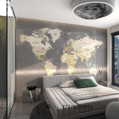 地圖簡約個性自由定制世界地圖墻布客廳兒童臥室工作室背景墻壁紙壁畫掛圖