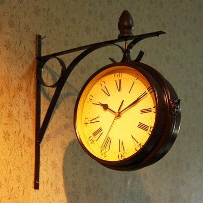 現貨歐式鐵藝復古創意家居 壁鐘雙面掛鐘表double side clock掛鐘簡約