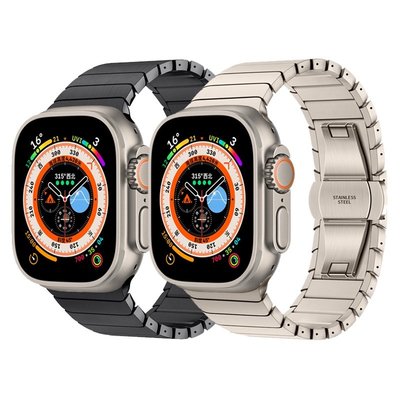 gaming微小配件-鈦金色不銹鋼錶帶 適用 Apple watch錶帶 S8 S7 6 SE Ultra 代蘋果手錶錶帶41 45 49mm-gm