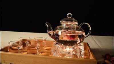 【米顏】 心形玻璃燭臺底座保溫底座咖啡廳花茶壺套裝暖茶器家用花茶壺