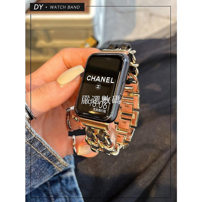 【嚴選數碼】輕奢風 適用於 小米手環8 Pro / Huawei Watch Fit 2代1代 小香風金屬皮革錶帶 小米