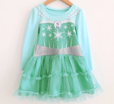 【現貨】冰雪奇緣 艾莎披風造型  湖水藍綠色 長袖洋裝 連身裙 公主裙 蛋糕裙