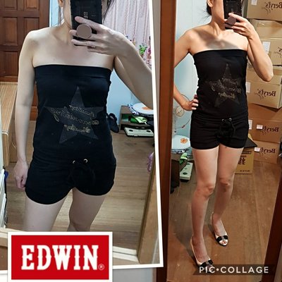 全新-愛德嗯EDWIN Vienus(尺碼S)美國棉黑色平口連身短褲 專櫃正品維納斯