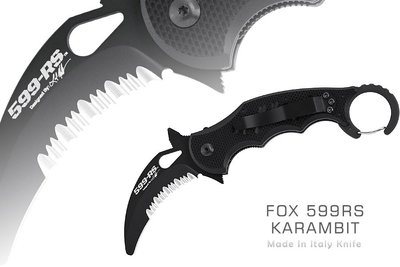 【angel 精品館 】義大利FOX FX-599RS Rescue 黑G10柄KARAMBIT折刀(黑齒刃)