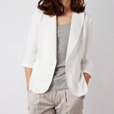 西裝外套 韓版夏季亞麻小西裝七分袖修身一粒扣棉麻西服薄款外套女裝加大碼
