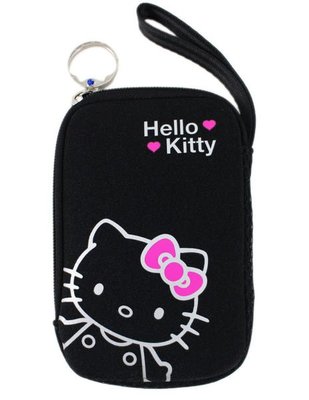 【卡漫迷】 Hello Kitty 保護 收納包 黑 ㊣版 手機相機包 防護袋 外接 隨身 行動硬碟 電源 線材包保護包