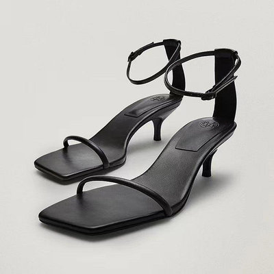 熱銷 Massimo Dutti女鞋 真皮黑色一字式扣帶涼鞋 Massinno Dutti夏季細跟氣質涼鞋女