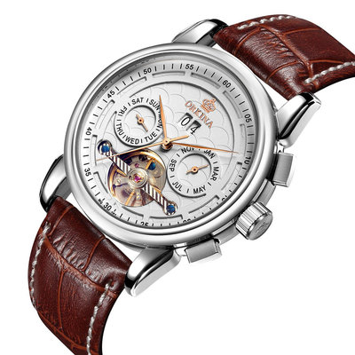 現貨男士手錶腕錶速賣通外貿日歷 歐綺娜ORKINA陀飛輪男士自動機械錶