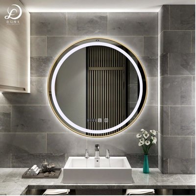 圓鏡帶框智能鏡子浴室鏡觸控觸摸屏防霧LED梳妝臺壁掛圓金框玻璃