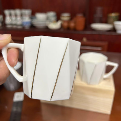 【二手】日本回流  金邊線條咖啡杯 紅茶杯 下午茶杯 水杯 尺寸 標 回流瓷器 餐具 擺件【禪靜院】-3523