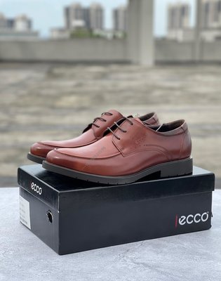 ~ECCO愛步新款正裝皮鞋男868系帶 簡單時尚百搭經典商務男皮鞋  棕色38-44