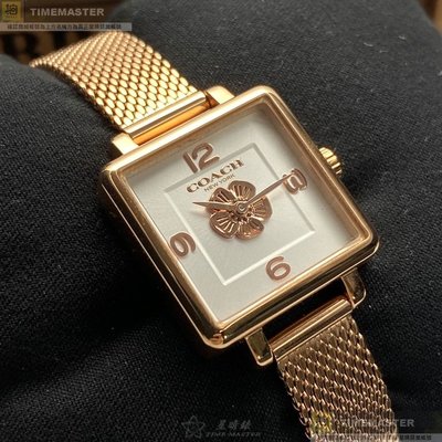COACH手錶,編號CH00040,22mm玫瑰金方形精鋼錶殼,白色簡約錶面,玫瑰金色米蘭錶帶款,微時尚輕奢