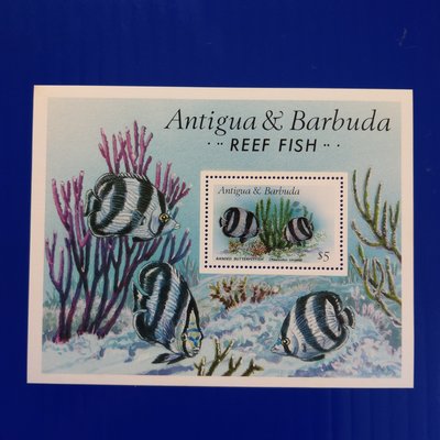 【大三元】各國魚類專題系列-美洲郵票~安地卡及巴布達郵票-魚小全張-新票1張-原膠~F39