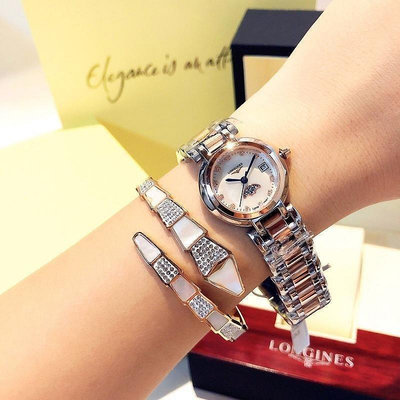 直購#浪琴腕錶心月系列，貝母面女士石英錶 簡約休閑女士手錶小巧女錶尺寸：26.5mm