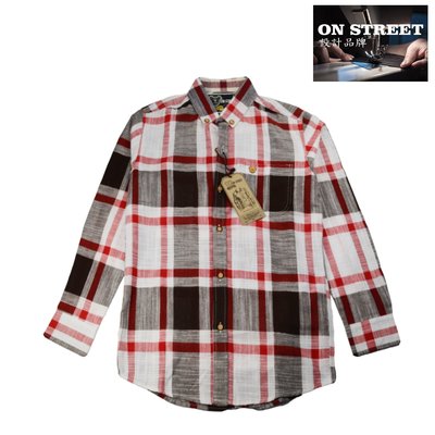 On Street品牌 質感長袖男款襯衫 紅灰格子 熊熊造型飾釦 現貨販售-阿法.伊恩納斯 修身 設計感 不撞衫