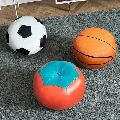 皮凳子圓凳卡通足球籃球柿子小皮墩沙發凳實木客廳家用矮凳換鞋凳