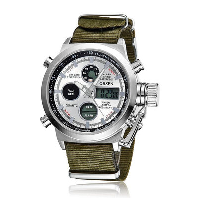 男士手錶 奧圣AD1601合金殼硅膠帆布皮革帶大錶盤圓形時尚男女手錶運動錶