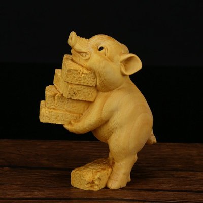 黃楊木雕創意動物小豬擺件把玩手把件文玩雕刻工藝品勤奮豬