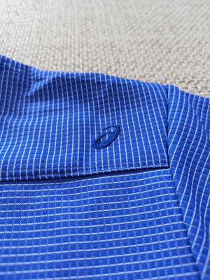 日本 亞瑟士 Asics Tiger 藍色格紋短袖Polo衫 運動口袋Polo衫