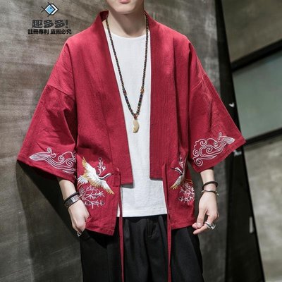限時免運-唐裝男外套中國風復古刺繡披風漢服男古風男士仙氣男款紅色道袍潮-趣多多