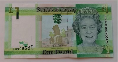 2010 年 £1 伊麗莎白二世 1 元 英磅 綠招財鈔 ONE Pound 999 豹子號 紙鈔幣 ED999585