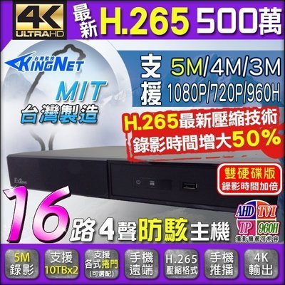 台灣製造 雙硬碟 EX2-986 H.265 500萬 監控主機 16路 4聲 5MP EX2DVR 防駭客主機 EX2