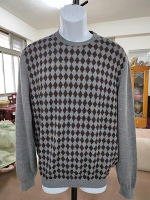 (二手)Dunhill灰色菱格紋美麗諾羊毛毛衣(L)