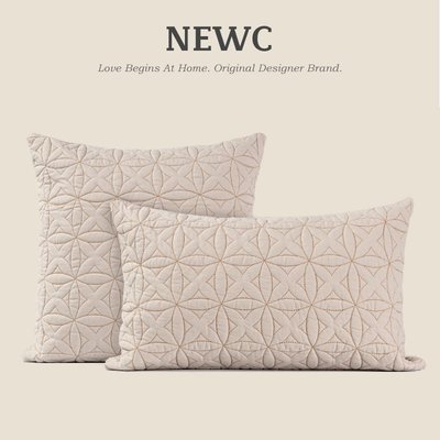 NEWC新宸優品 現代幾何絎縫抱枕套奶茶色客廳沙發靠墊含芯可拆洗~特價