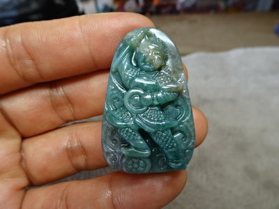 《藍晶寶石玉石特賣→〈雕刻項鍊系列〉→天然鬆紋綠水草玉髓精雕（三太子→r237
