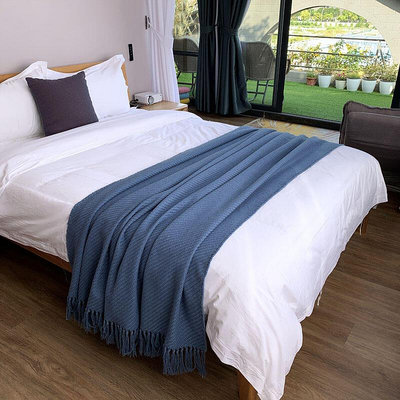 高端樣板間淺藍色裝飾搭巾床尾毯裝飾毯沙發毯民宿床旗床尾巾