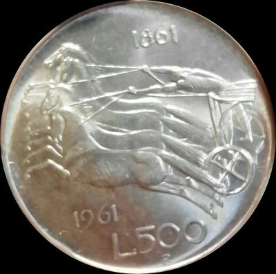 1961年 意大利 建國 百年 五百里拉 紀念 銀幣，十多克【店主收藏】31538