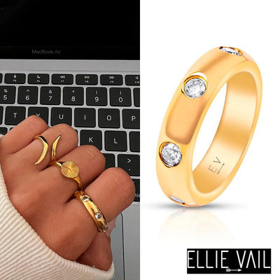 ELLIE VAIL 邁阿密防水珠寶 抹邊式鑲嵌 幸運7圓鑽金色戒指 Landry