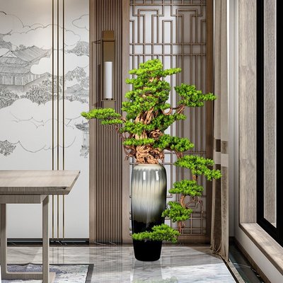 熱銷 新中式仿真迎客松盆景辦公室家居擺件綠植假樹酒店別墅會所裝飾品
