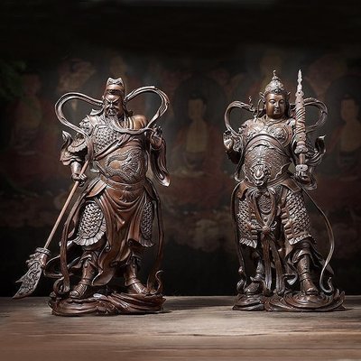 關公神像 伽藍菩薩 韋陀菩薩 韋馱菩薩 佛教護法神一對 銅製（GA-3188）