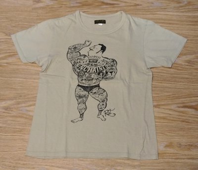 二手正品日本製Jelado Unchained刺青健美先生美式手繪皇冠圖案卡其色短Tee T-shirt