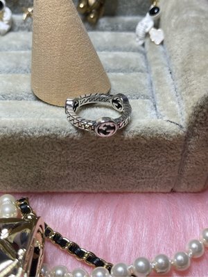 GUCCI 素雅 復古銀 編織 金屬 經典 雙G logo 二手 細版 造型 戒指