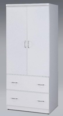 【萊夫家居】KV-R10：2.5尺白色二抽衣櫃【台中家具】開門式衣櫥 單人衣櫃 北歐風衣櫃 套房家具 台灣製造