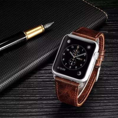 瘋馬紋真皮表帶適用於apple watch智慧手錶 38mm/42mm手錶表帶蘋果手錶1代2代3代通用錶帶