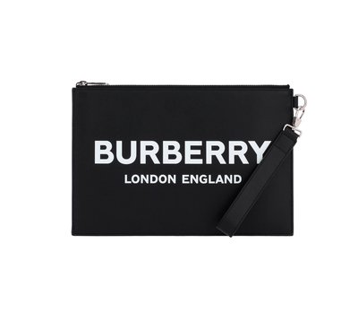 [全新真品代購] BURBERRY 黑色皮革 LOGO 手拿包