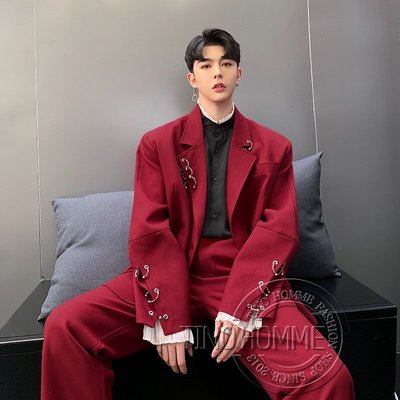 《TINO HOMME》2019春夏新款日韓版英倫風鐵環裝飾休閒寬鬆西裝外套