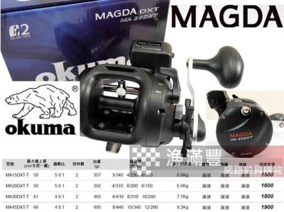 漁滿豐 OKUMA MAGDA PRO 美克達 碼表 鼓式捲線器有15/20/30/45DXT-T尺寸可挑選非同價!