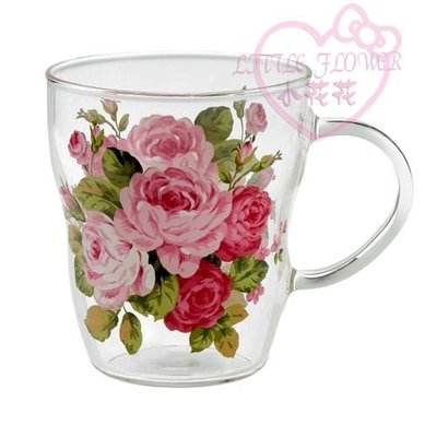 ♥小花花日本精品♥Hello Kitty 日本製 週年紀念玫瑰&amp;金玫瑰 曲線耐熱玻璃馬克杯-預9