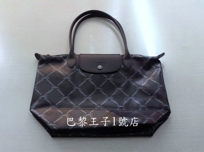 【巴黎王子1號店】《Longchamp》Le Metal LM黑色Noir 菱格紋S號長帶摺疊款水餃包/肩揹包~現貨